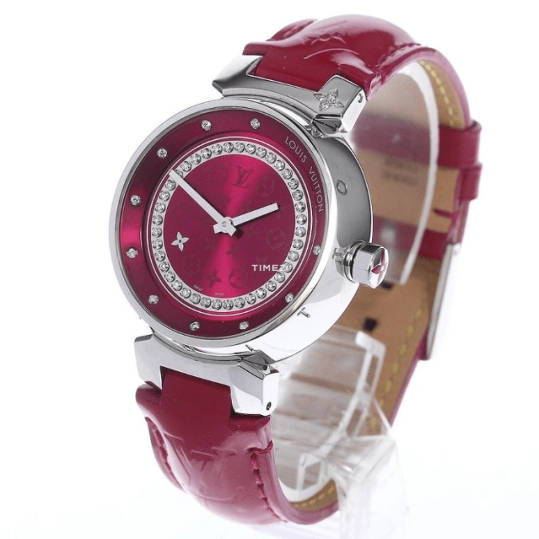 LOUIS VUITTON,Tambour Disc 34mm,34mm,Stainless Steel,Pink,Quartz,Round,Silver,Q13M90