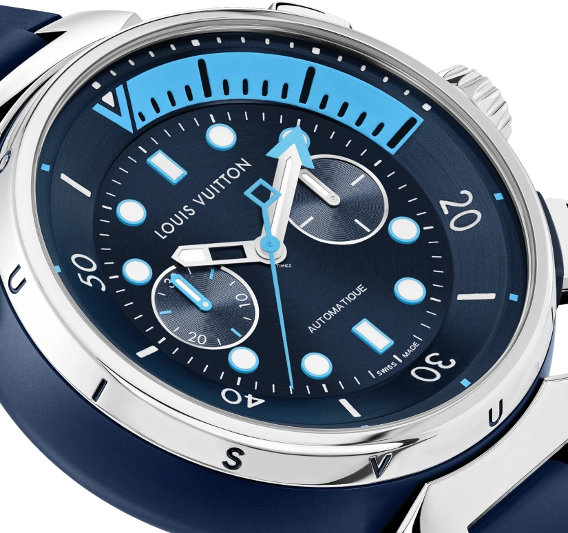 LOUIS VUITTON,Tambour Street Diver 46mm,46mm,Stainless Steel,Blue,Automatic,Chronograph,Sapphire,Crystal Glass,QA168A