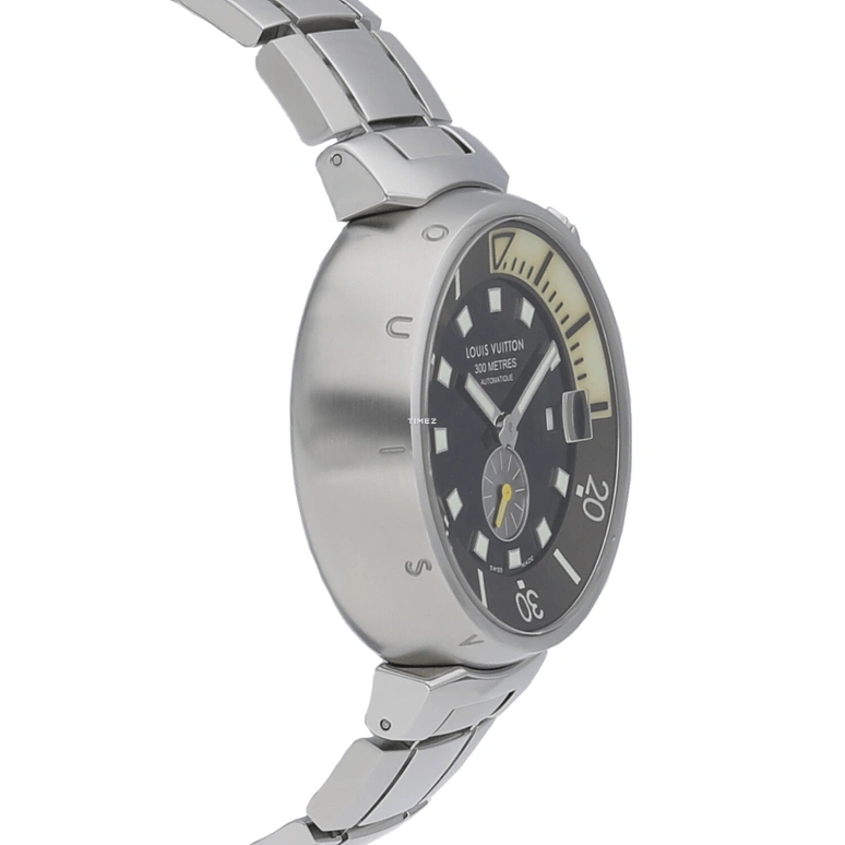 LOUIS VUITTON,Tambour 44mm,44mm,Stainless Steel,Brown,Automatic,Day,Sapphire,Crystal Glass,Q10310