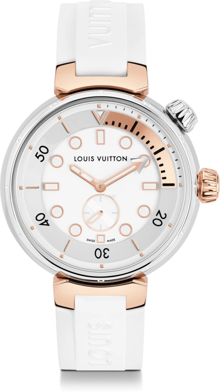 LOUIS VUITTON,Tambour Street Diver 39.50mm,39.50mm,Stainless Steel,Rose Gold,White,Quartz,Sapphire,Crystal Glass,Round,QA166A