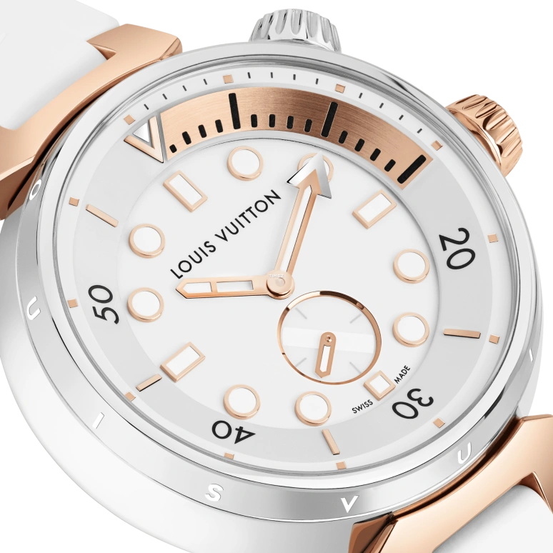 LOUIS VUITTON,Tambour Street Diver 39.50mm,39.50mm,Stainless Steel,Rose Gold,White,Quartz,Sapphire,Crystal Glass,Round,QA166A