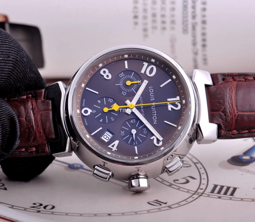 LOUIS VUITTON,Tambour 41mm,41mm,Stainless Steel,Coffee,Luminous,Brown,Sapphire,Crystal Glass,Closed,Q11211