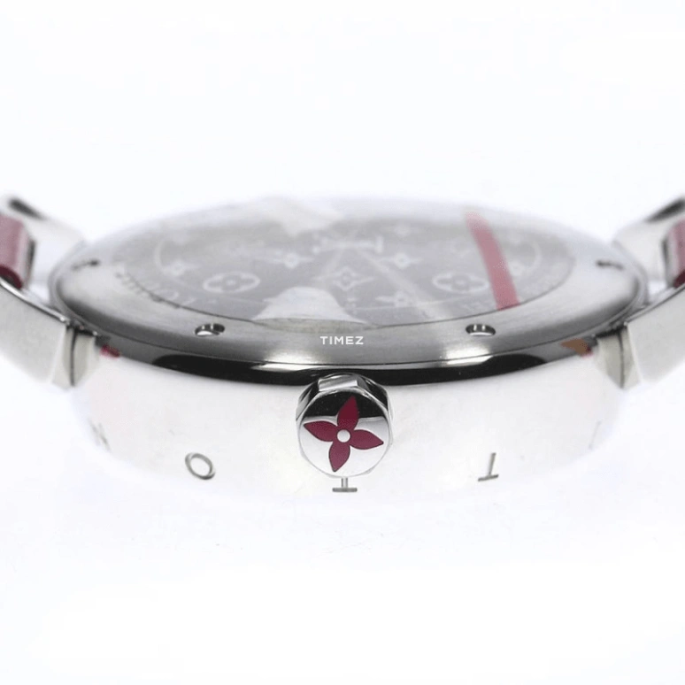 LOUIS VUITTON,Tambour Disc 34mm,34mm,Stainless Steel,Pink,Quartz,Round,Silver,Q13M90