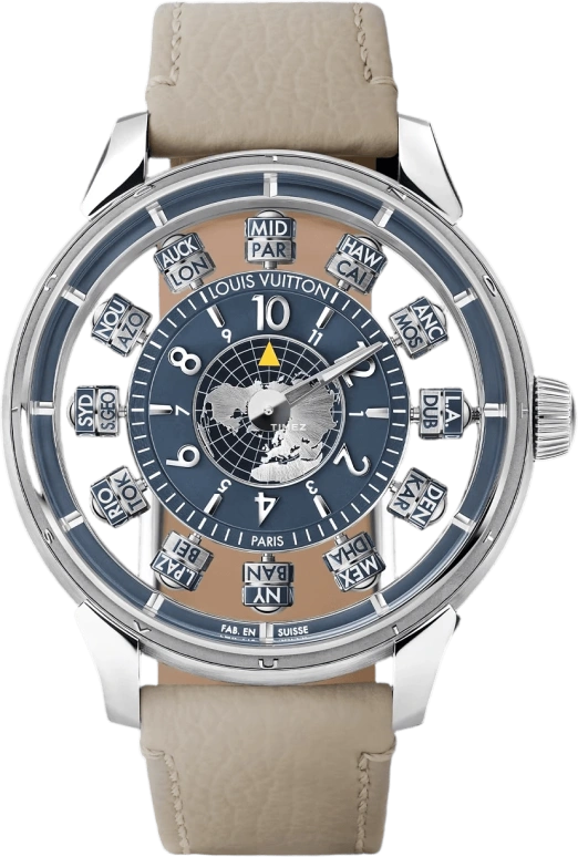 LOUIS VUITTON,Tambour Taiko Spin Time 42.50mm,42.50mm,Stainless Steel,Blue,Automatic,World Time,Day / Night Indication,W9WG21