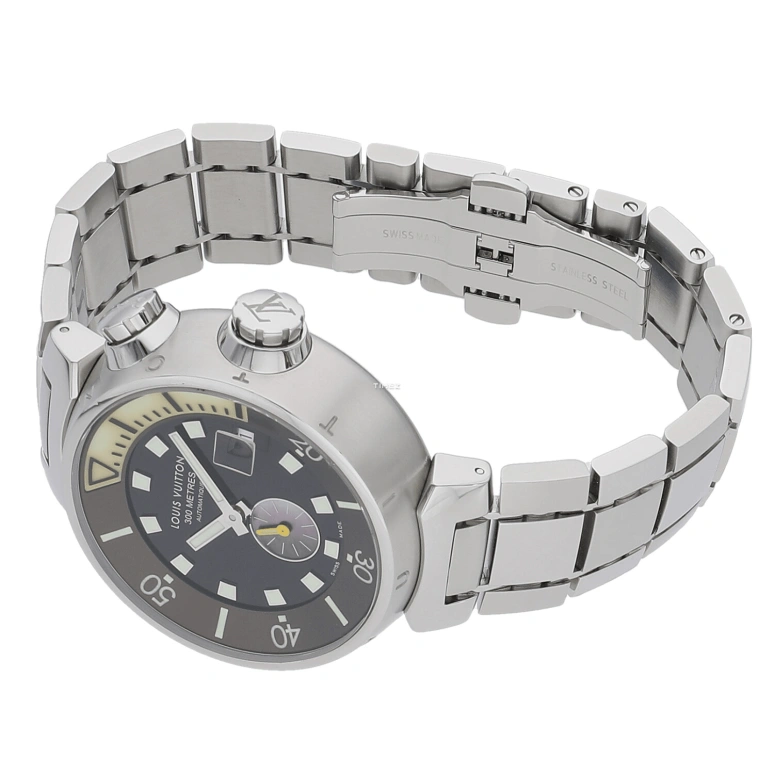 LOUIS VUITTON,Tambour 44mm,44mm,Stainless Steel,Brown,Automatic,Day,Sapphire,Crystal Glass,Q10310