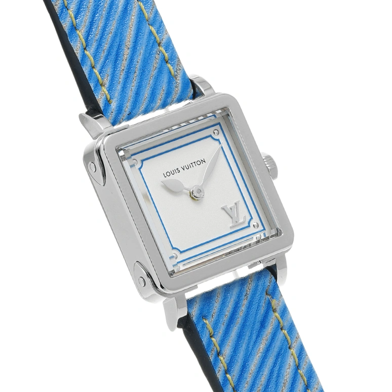 LOUIS VUITTON,EMPRISE 23mm,23mm,White,Blue,Quartz,Square,Silver,Q32M0B