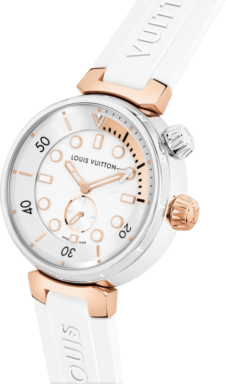 LOUIS VUITTON,Tambour Street Diver 39.50mm,39.50mm,Stainless Steel,Rose Gold,White,Quartz,Sapphire,Crystal Glass,Round,QA166A