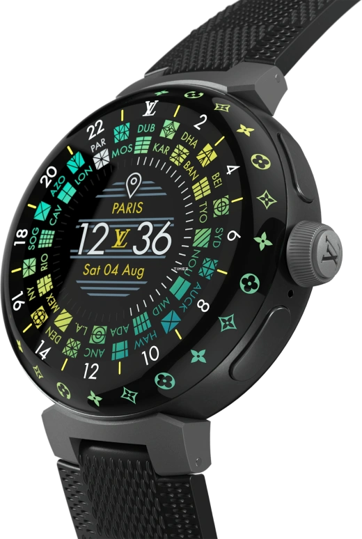 LOUIS VUITTON,Tambour Horizon 44mm,44mm,Stainless Steel,Black,Processor,Smartwatch,Sapphire,Crystal Glass,QBB184