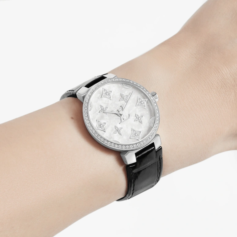 LOUIS VUITTON,Other 33mm,33mm,Stainless Steel,White,Silver,Quartz,Sapphire,Crystal Glass,Round,QBB118