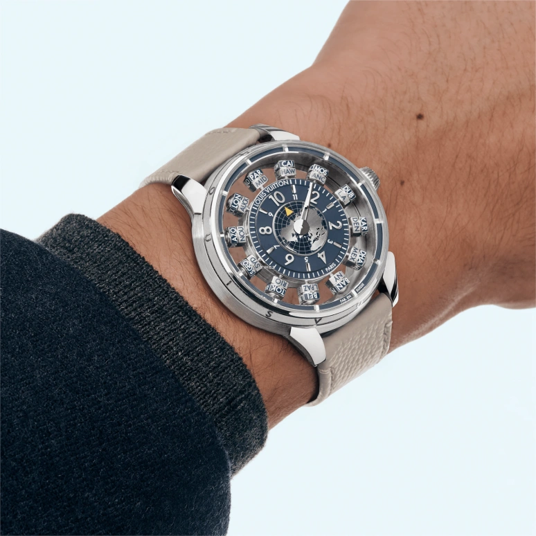 LOUIS VUITTON,Tambour Taiko Spin Time 42.50mm,42.50mm,Stainless Steel,Blue,Automatic,World Time,Day / Night Indication,W9WG21