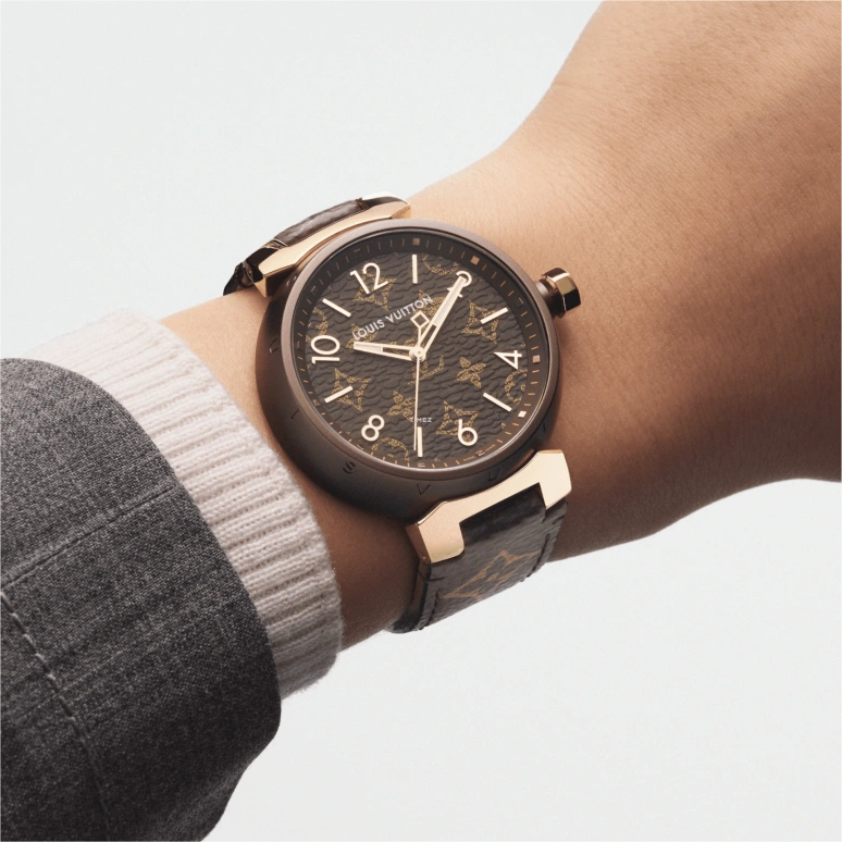 LOUIS VUITTON,Other 28mm,28mm,Stainless Steel,Brown,Coffee,Quartz,Sapphire,Crystal Glass,Round,QBB167