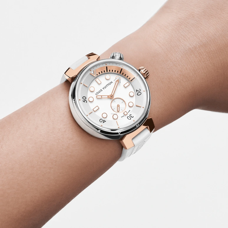 LOUIS VUITTON,Tambour Street Diver 39.50mm,39.50mm,Stainless Steel,Rose Gold,White,Quartz,Sapphire,Crystal Glass,Round,QA166A