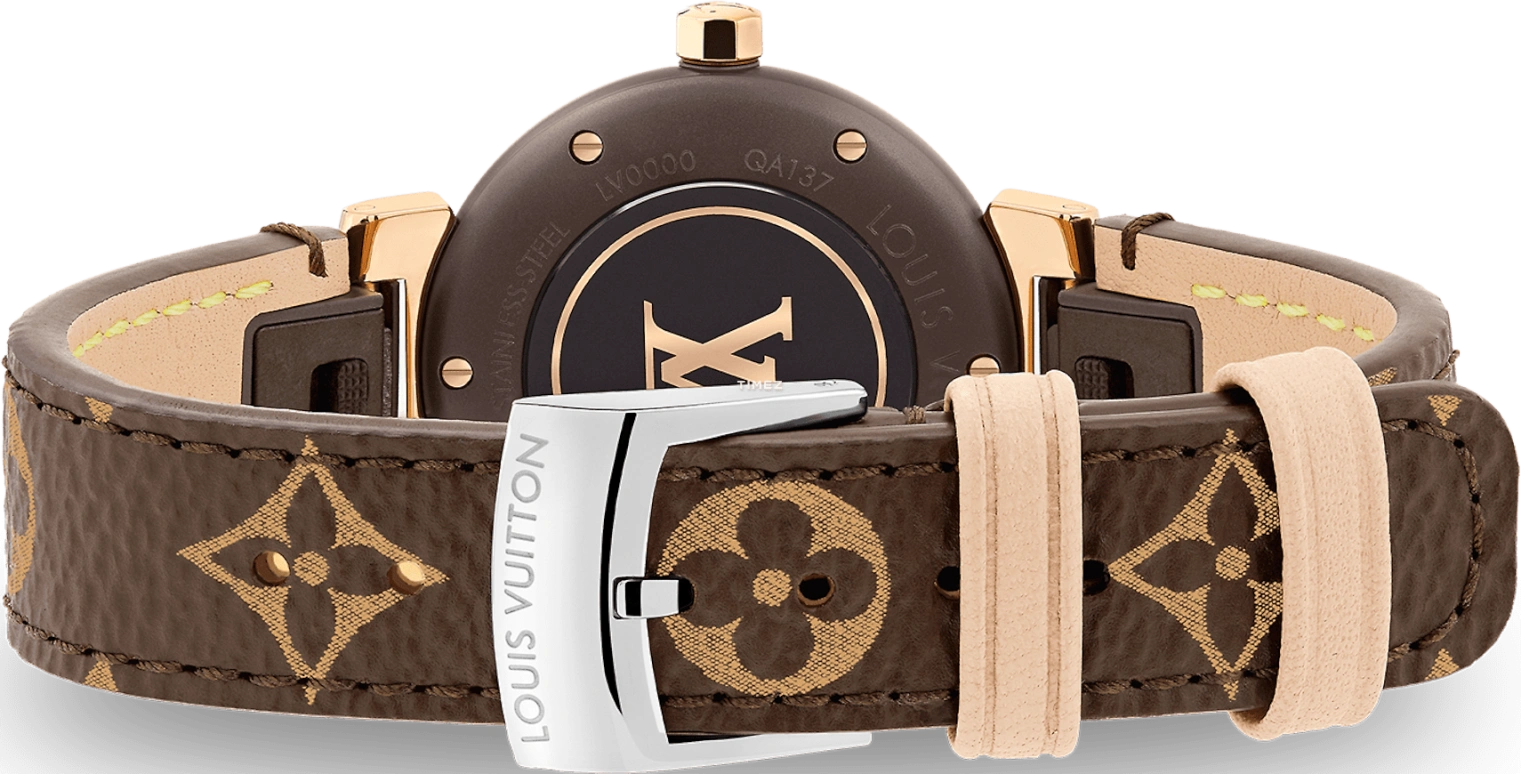 LOUIS VUITTON,Other 28mm,28mm,Stainless Steel,Rose Gold,Coffee,Brown,Quartz,Sapphire,Crystal Glass,Round,QBB165