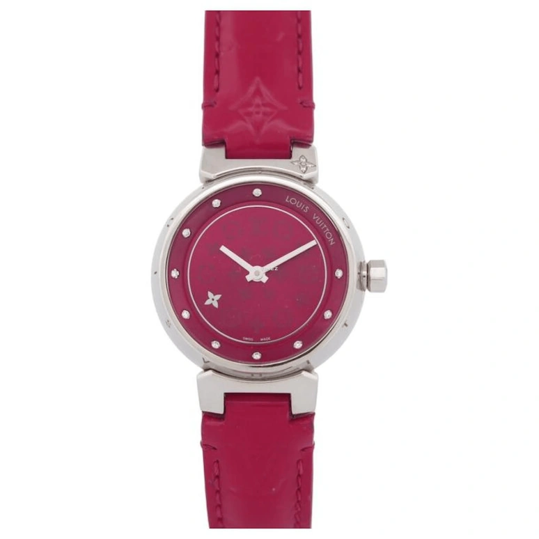 LOUIS VUITTON,Tambour Disc 28mm,28mm,Stainless Steel,Pink,Quartz,Round,Silver,Q12MC0