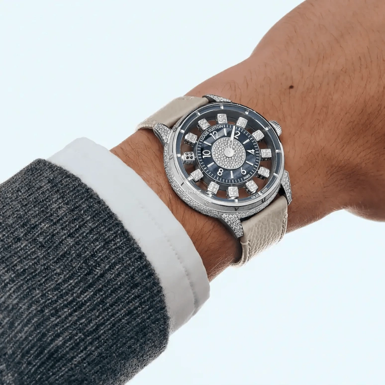 LOUIS VUITTON,Tambour Taiko Spin Time 42.50mm,42.50mm,White Gold,Blue,Automatic,45hours,In-house Caliber,W9WG31