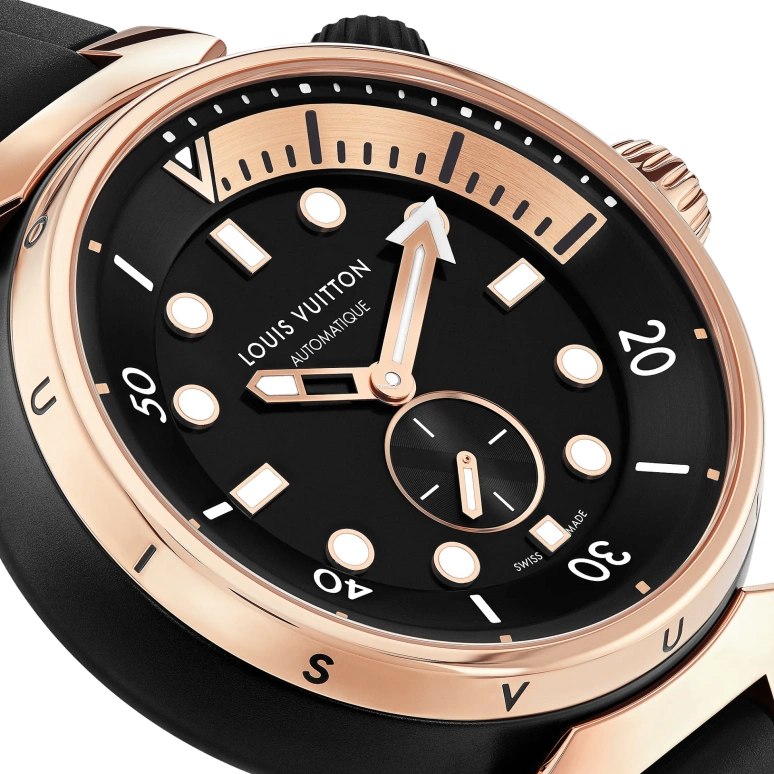 LOUIS VUITTON,Tambour Street Diver 44mm,44mm,Stainless Steel,Rose Gold,Black,Automatic,Sapphire,Crystal Glass,Round,QA123A