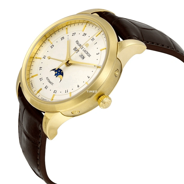 Maurice Lacroix,les classiques 40mm,40mm,Yellow Gold,White,Automatic,Moonphase,Month,Date,Day,In-house Caliber,Sapphire,Crystal Glass,LC6068,LC6068-YG101-13E