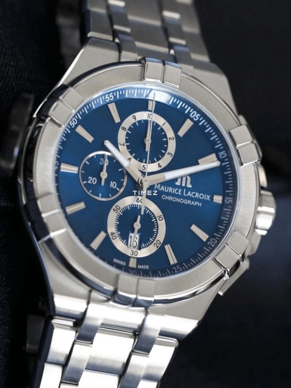 Maurice Lacroix,Aikon Quartz 44mm,44mm,Stainless Steel,Luminous,Blue,Quartz,Chronograph,Day,AI1018,AI1018-SS002-430-1