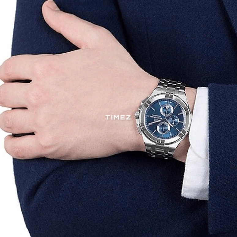 Maurice Lacroix,Aikon Quartz 44mm,44mm,Stainless Steel,Luminous,Blue,Quartz,Chronograph,Day,AI1018,AI1018-SS002-430-1