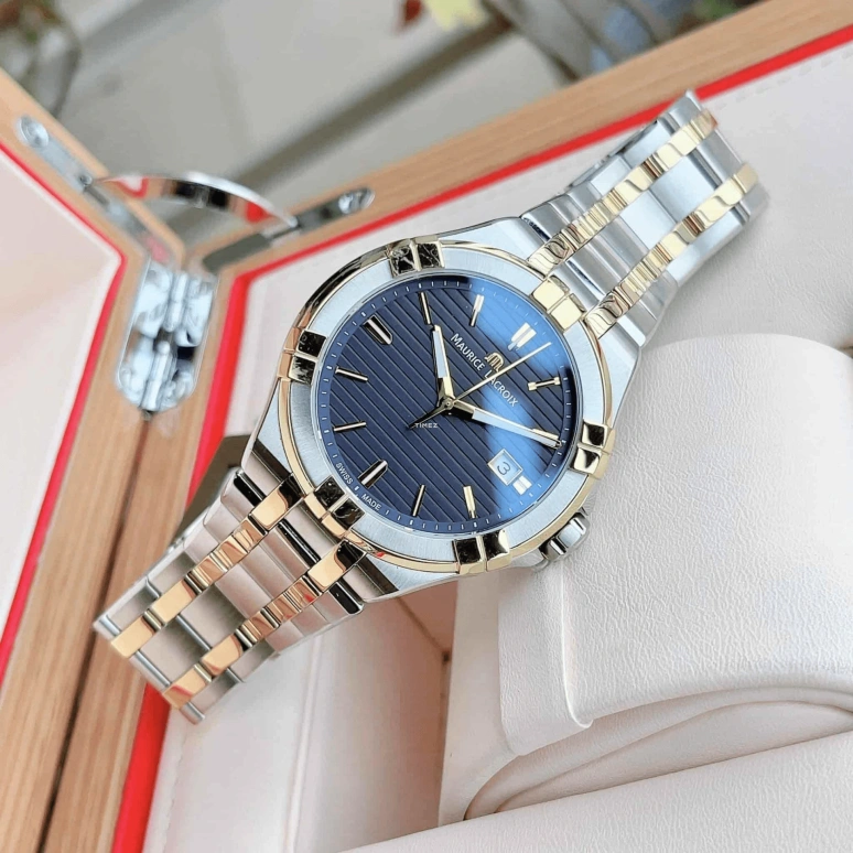 Maurice Lacroix,Aikon Quartz 42mm,42mm,Stainless Steel,Blue,Quartz,Day,Sapphire,AI1008,AI1008-PVY13-433-1
