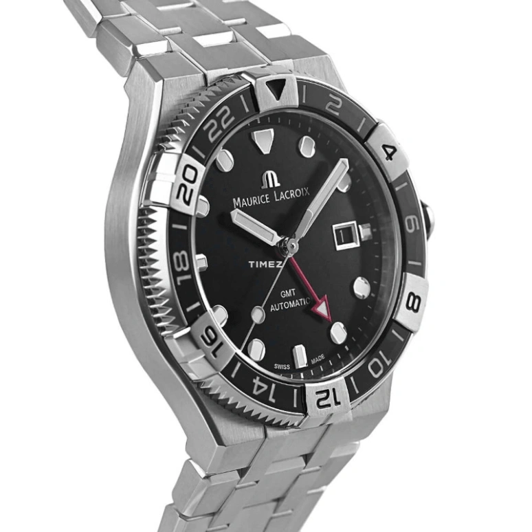 Maurice Lacroix,Aikon 43mm,43mm,Stainless Steel,Black,Automatic,Day,Dule Time,AI6158,AI6158-SS002-330-1