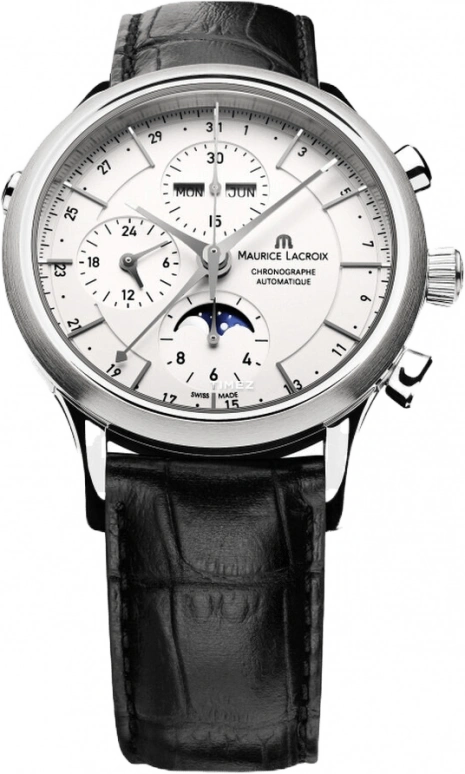 Maurice Lacroix,les classiques 41mm,41mm,Stainless Steel,White,Automatic,Chronograph,Moonphase,Month,Date,48hours,In-house Caliber,LC6078,LC6078-SS001-13E