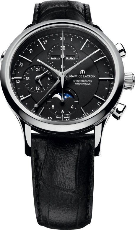 Maurice Lacroix,les classiques 41mm,41mm,Stainless Steel,Black,Automatic,Chronograph,Moonphase,Month,Date,Sapphire,Crystal Glass,Round,LC6078,LC6078-SS001-33E