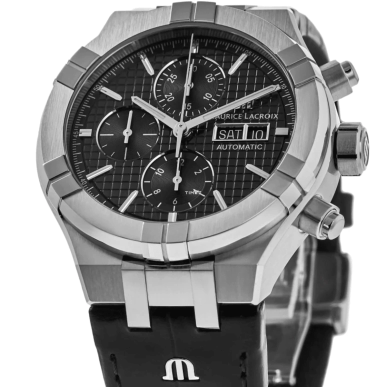 Maurice Lacroix,Aikon 44mm,44mm,Stainless Steel,Black,Automatic,Chronograph,Date,Day,AI6038,AI6038-SS001-330-1