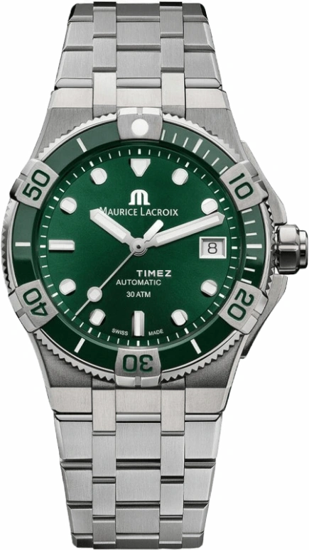 Maurice Lacroix,Aikon 38mm,38mm,Stainless Steel,Green,Automatic,Day,38hours,AI6057,AI6057-SSL5F-630-D