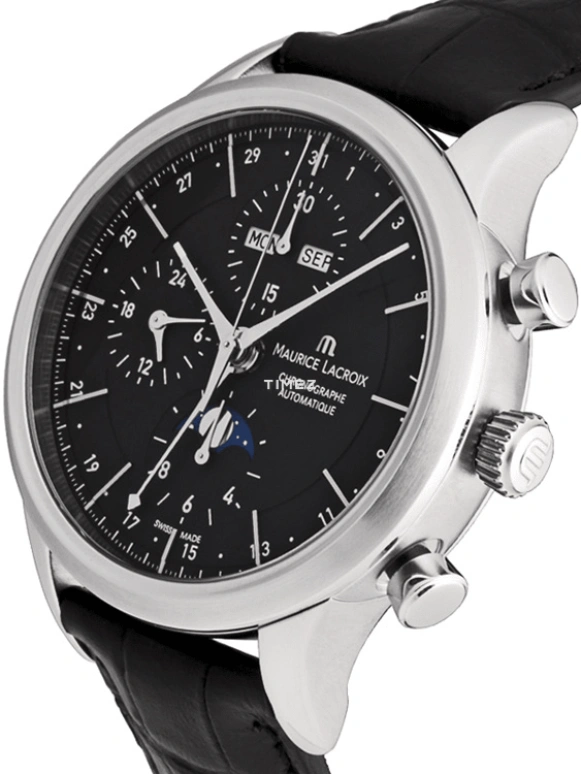 Maurice Lacroix,les classiques 41mm,41mm,Stainless Steel,Black,Automatic,Chronograph,Moonphase,Month,Date,Sapphire,Crystal Glass,Round,LC6078,LC6078-SS001-33E