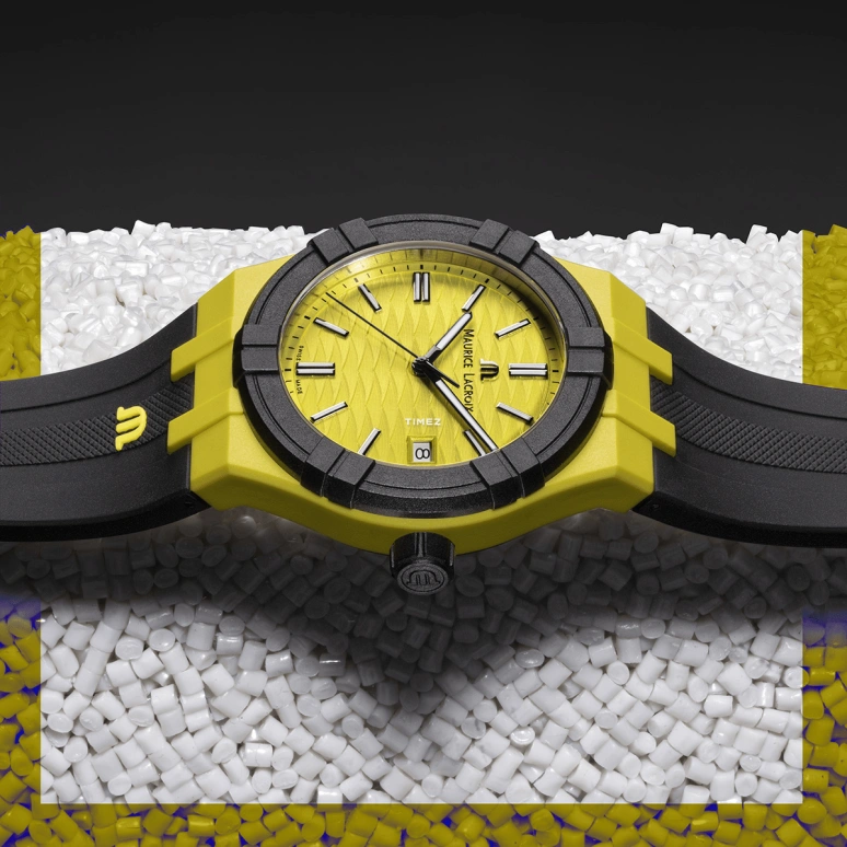 Maurice Lacroix,Aikon 40mm,40mm,Plastic,Recycling and reusing materials,Yellow,Quartz,Day,Sapphire,Crystal Glass,AI2008,AI2008-60060-300-0