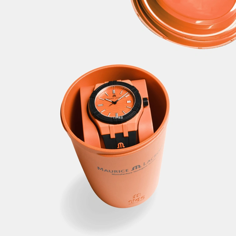Maurice Lacroix,Aikon 40mm,40mm,Fiber Glass,Recycling and reusing materials,Orange,Quartz,Day,Sapphire,Crystal Glass,AI2008,AI2008-50050-300-0