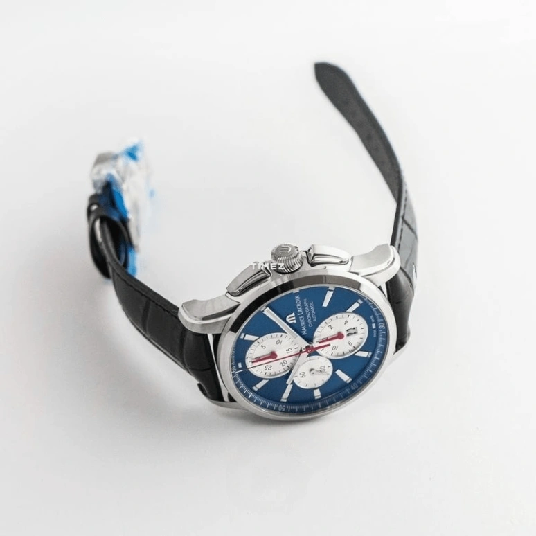 Maurice Lacroix,Pontos 43mm,43mm,Stainless Steel,Blue,Silver,Automatic,Chronograph,Day,PT6388,PT6388-SS001-430-1