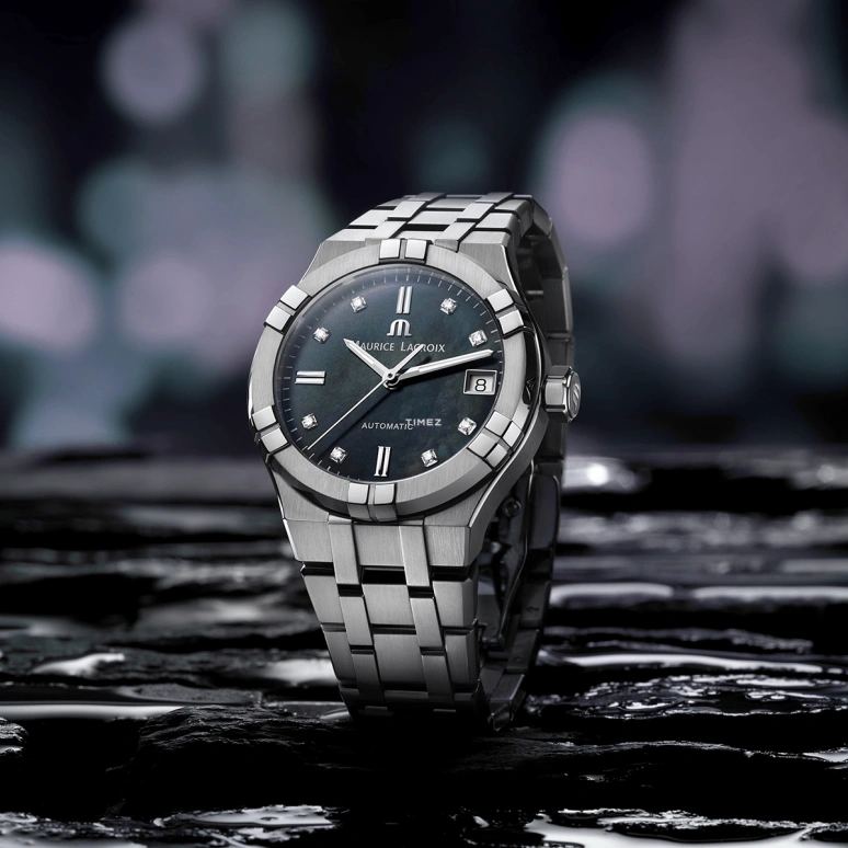 Maurice Lacroix,Aikon 35mm,35mm,Stainless Steel,Black,Automatic,Day,38hours,AI6006,AI6006-SS002-370-1