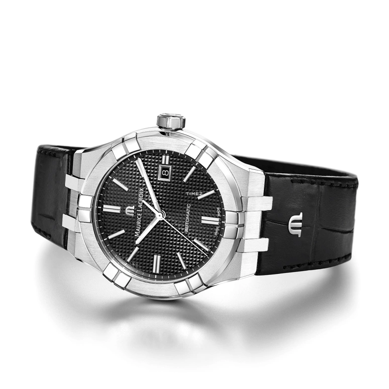 Maurice Lacroix,Aikon 42mm,42mm,Stainless Steel,Black,Automatic,Day,38hours,AI6008,AI6008-SS001-330-1