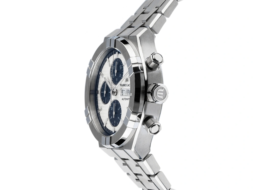 Maurice Lacroix,Aikon 44mm,44mm,Stainless Steel,Silver,Blue,Automatic,Chronograph,Day,AI6038,AI6038-SS002-131-1