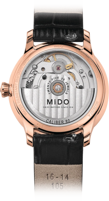 Mido,Baroncelli 33mm,33mm,Stainless Steel,Rose Gold,White,Automatic,80hours,In-house Caliber,M039,M039.207.36.106.00