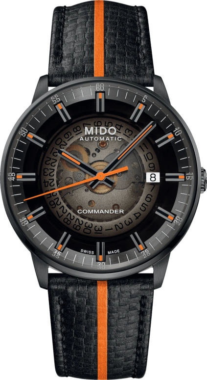 Mido,Commander 40mm,40mm,Stainless Steel,Gradient,Coal Gray,Transparent,Luminous,Orange,Automatic,Day,80hours,M021,M021.407.37.411.02