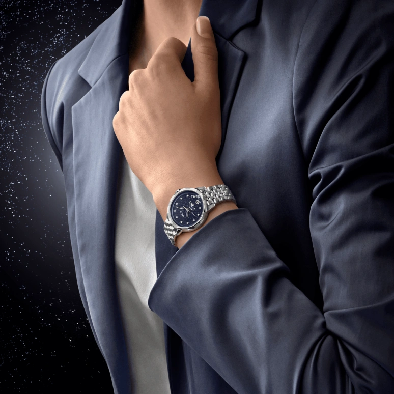 Mido,Rainflower 31mm,31mm,Stainless Steel,Blue,Quartz,Moonphase,Day,M043,M043.023.11.496.00