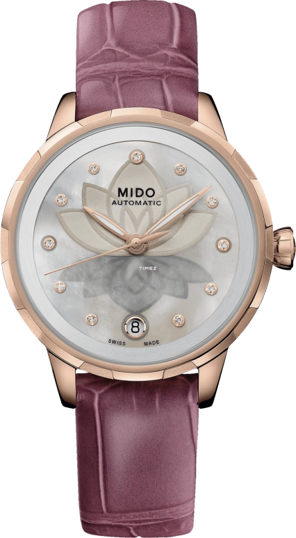 Mido,Rainflower 34mm,34mm,Rose Gold,Stainless Steel,White,Automatic,Day,Sapphire,M043,M043.207.36.106.00