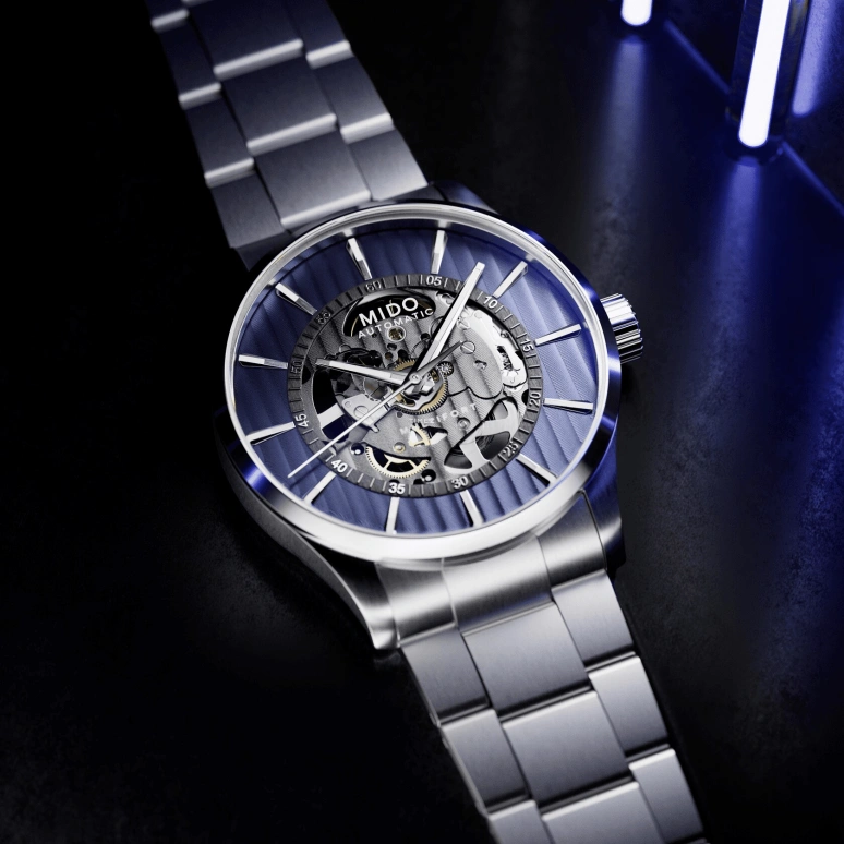 Mido,Multifort 42mm,42mm,Stainless Steel,Skeleton,Blue,Automatic,80hours,In-house Caliber,M038,M038.436.11.041.00