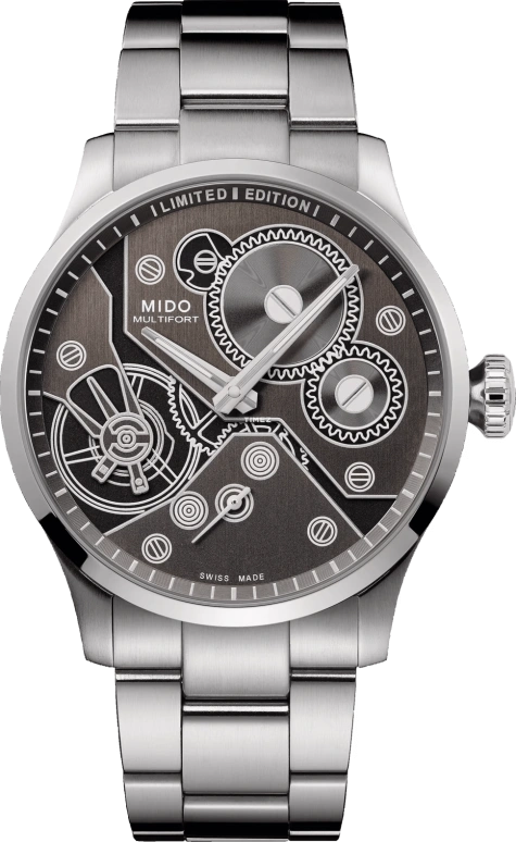 Mido,Multifort 44mm,44mm,Stainless Steel,Black,Grey,Handwound,Sapphire,Crystal Glass,Round,M038,M038.605.11.060.00