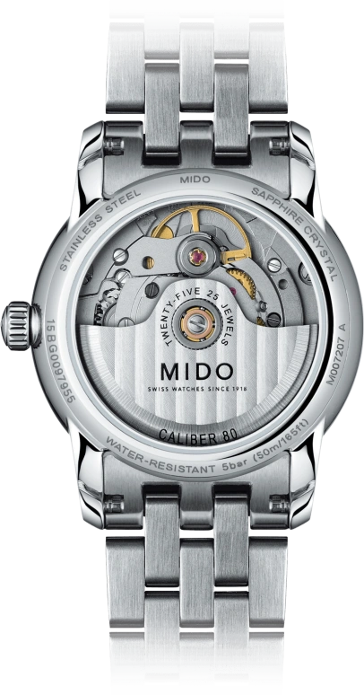 Mido,Baroncelli 33mm,33mm,Stainless Steel,White,Automatic,42hours,Sapphire,M007,M007.207.11.038.00