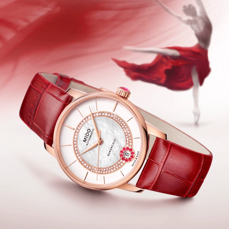 Mido,Baroncelli 33mm,33mm,Stainless Steel,Rose Gold,White,Automatic,Day,80hours,M037,M037.807.36.031.01