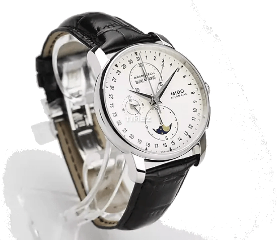 Mido,Baroncelli 42mm,42mm,Stainless Steel,Silver,Automatic,Chronograph,Moonphase,Month,Date,42hours,Sapphire,Crystal Glass,M8607,M8607.4.M1.42