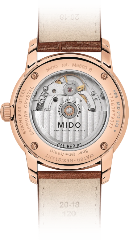 Mido,Baroncelli 38mm,38mm,Stainless Steel,Rose Gold,Blue,Automatic,80hours,In-house Caliber,M8600,M8600.3.15.8