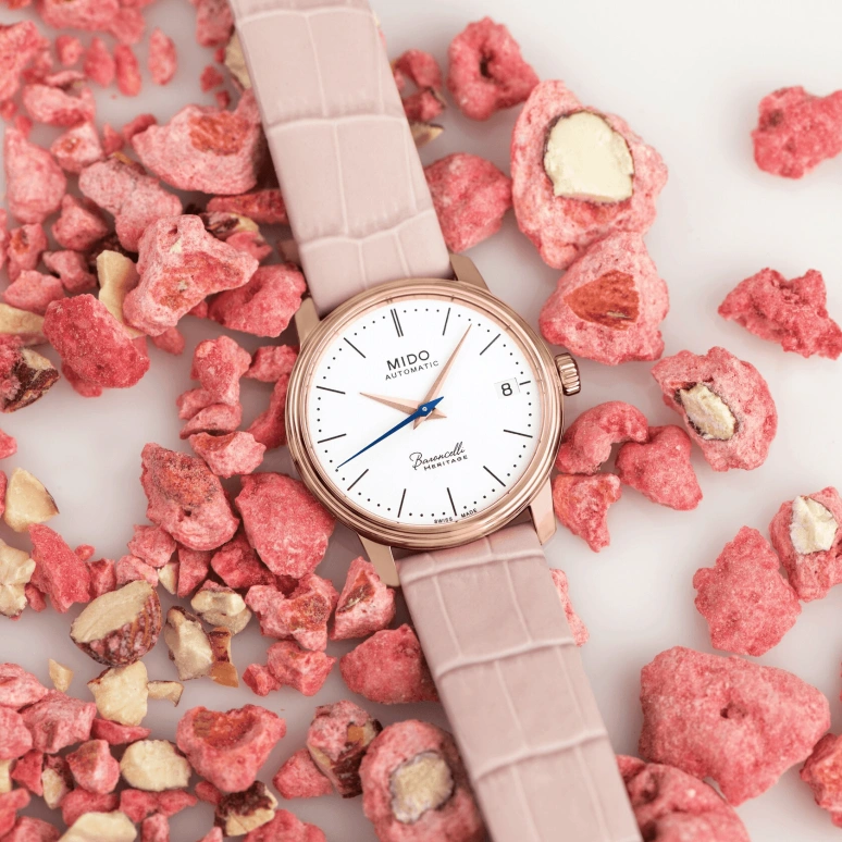 Mido,Baroncelli 33mm,33mm,Stainless Steel,Rose Gold,White,Automatic,42hours,In-house Caliber,M027,M027.207.36.010.00