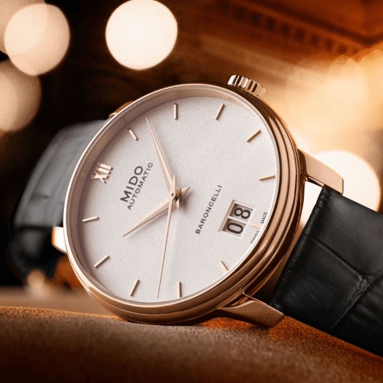 Mido,Baroncelli 40mm,40mm,Stainless Steel,Rose Gold,Coal Gray,Automatic,80hours,In-house Caliber,M027,M027.426.36.088.00