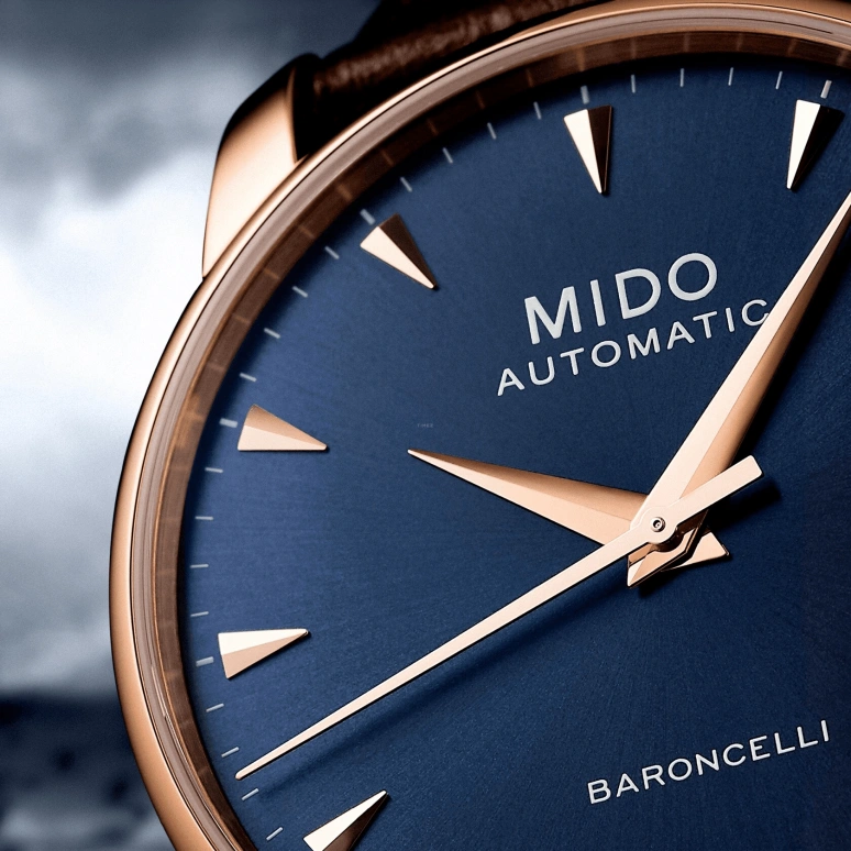 Mido,Baroncelli 38mm,38mm,Stainless Steel,Rose Gold,Blue,Automatic,80hours,In-house Caliber,M8600,M8600.3.15.8