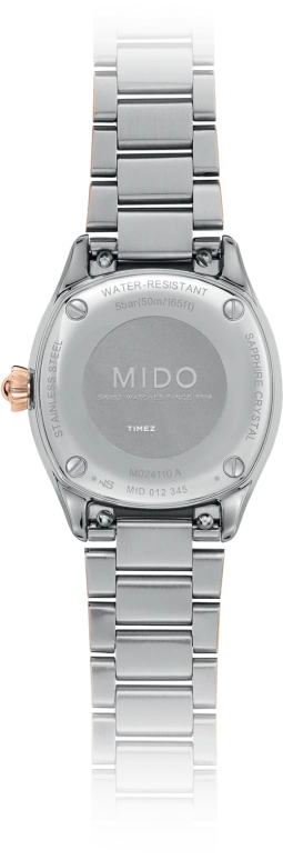 Mido,Belluna 27.10x27.30mm,27.10x27.30mm,Stainless Steel,Rose Gold,Silver,Quartz,Day,Sapphire,M024,M024.110.22.103.00